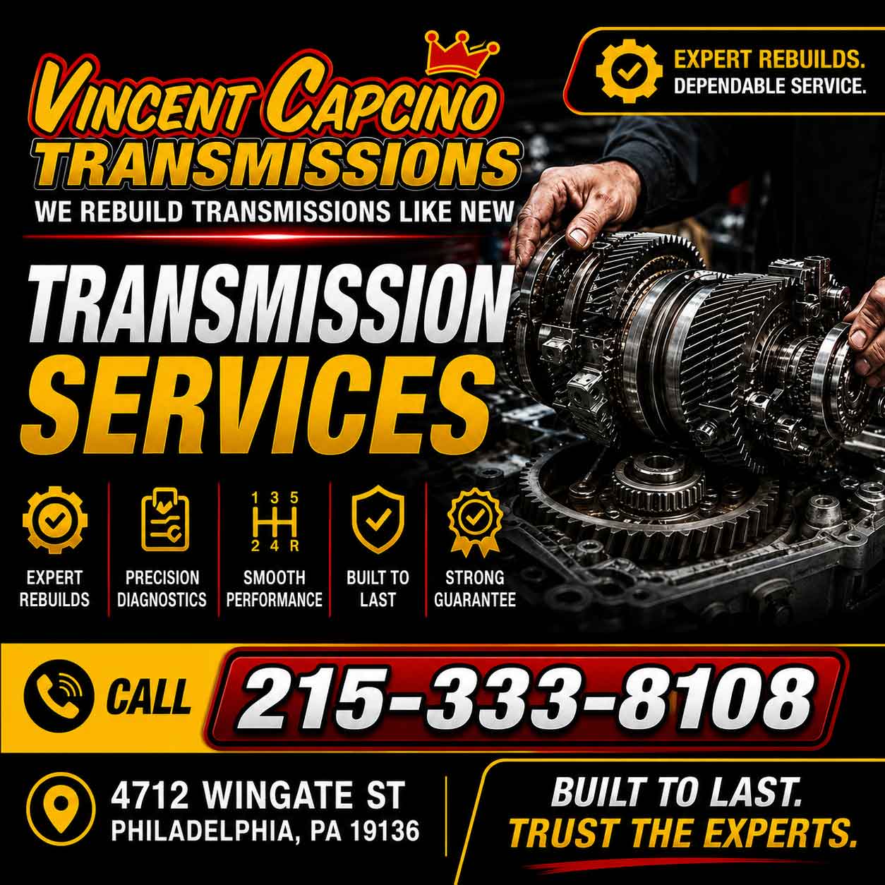 Transmission leak repair 19124 Frankford Oxford Circle Vince Capcino Transmission Repair in Northeast Philadelphia offers Transmission Rebuilding, Transmission Maintenance, Transmission leak repair. 